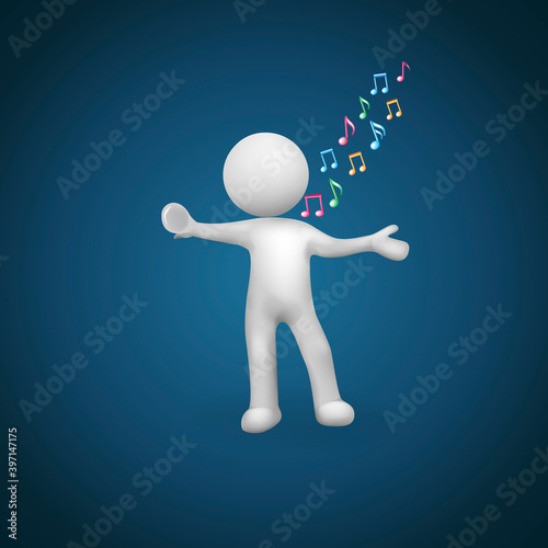 3D Small People - Singer poetry declamation fall in love music notes vector image design