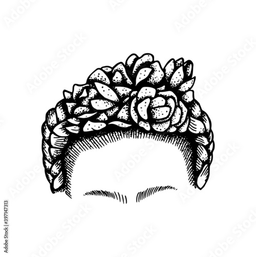 Hand drawn frida kahlo flower crown and eye brows photo