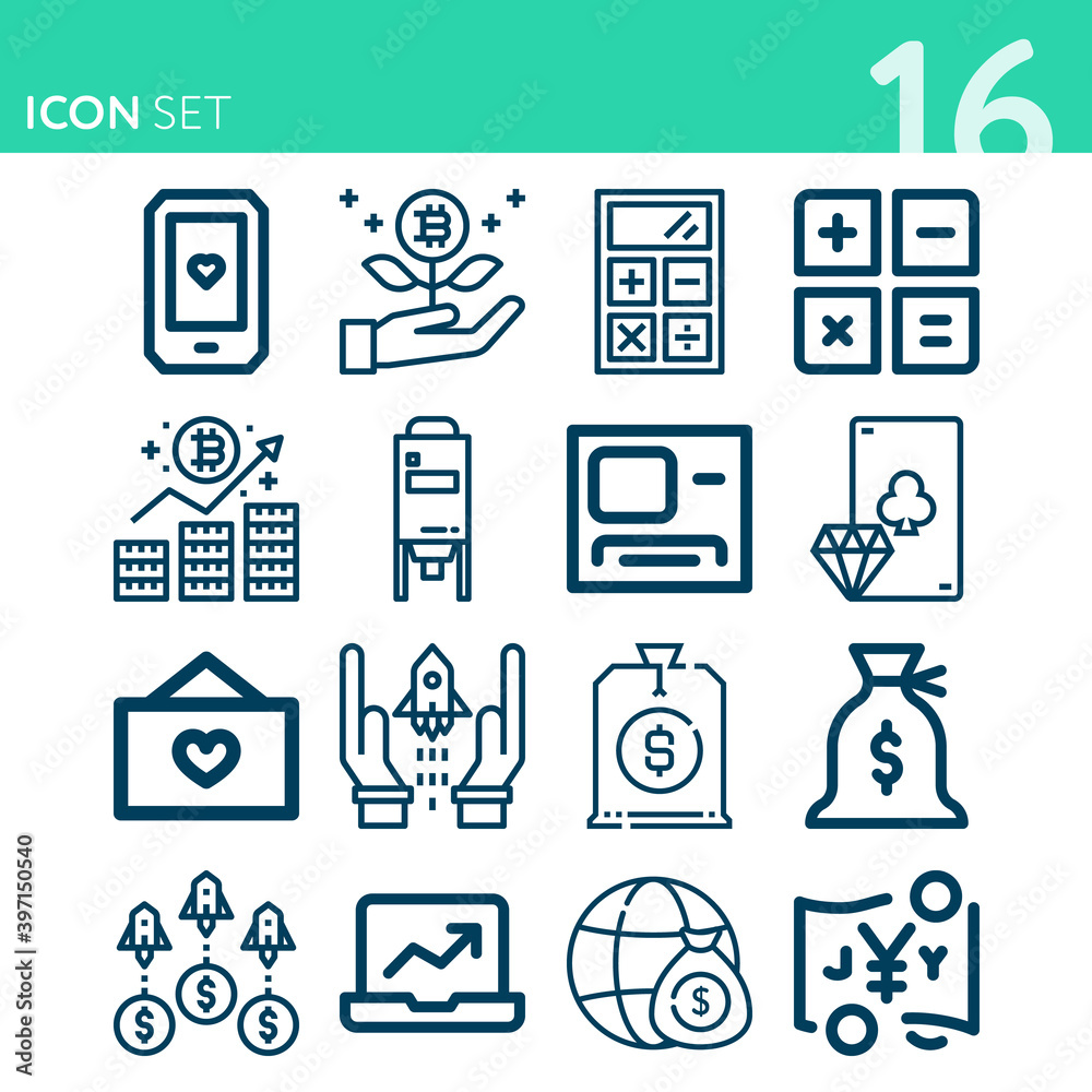 Simple set of 16 icons related to taxation
