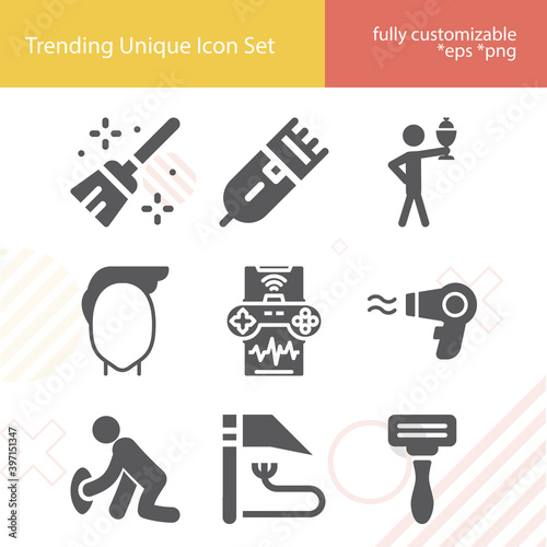 Simple set of strictly related filled icons.
