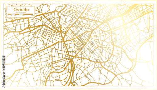 Oviedo Spain City Map in Retro Style in Golden Color. Outline Map.