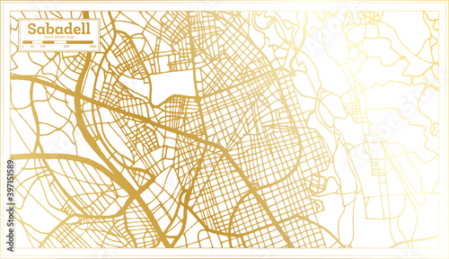 Sabadell Spain City Map in Retro Style in Golden Color. Outline Map.