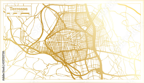 Terrassa Spain City Map in Retro Style in Golden Color. Outline Map.