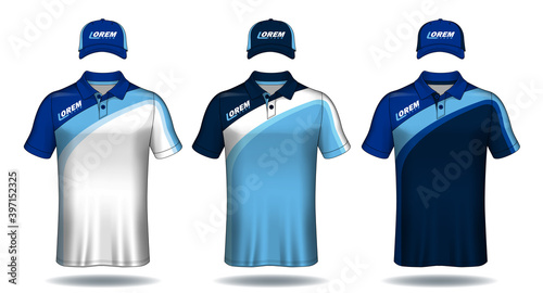 Set of uniform template, polo shirts and caps.	