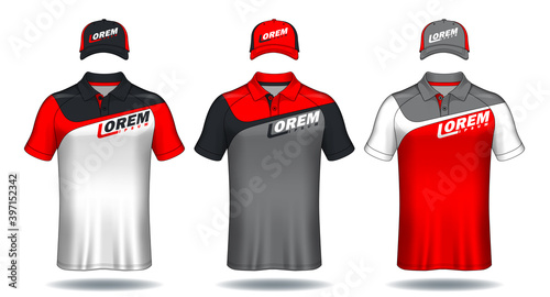 Set of uniform template, polo shirts and caps.	