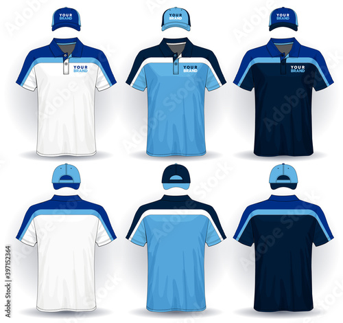 Set of uniform template, polo shirts and caps.	 photo