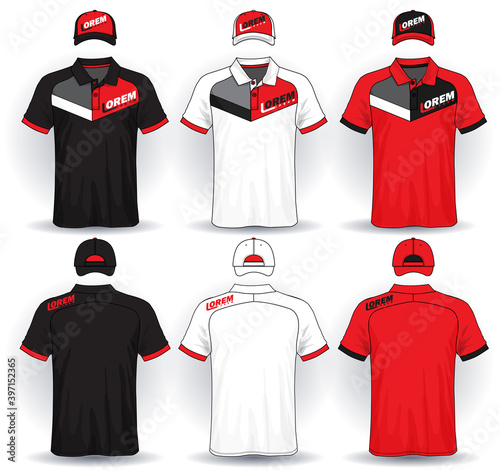 Set of uniform template, polo shirts and caps.	