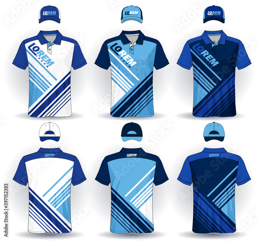 Set of uniform template, polo shirts and caps.	