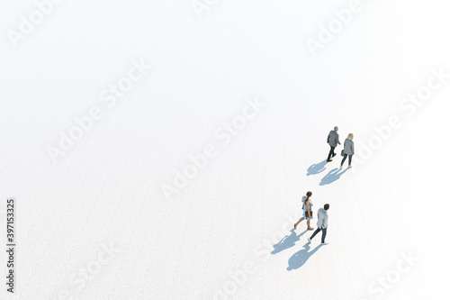 Two Generations Caucasian Family Walking  High Angle View  Isolated Against White  Unrecognizable. 3d Rendering.