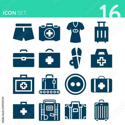 Simple set of 16 icons related to sewing