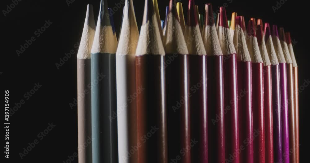 Colour Pencils in Slow Motion. Macro. 4K. Colour Pencils in Slow Motion. Macro. 4K.