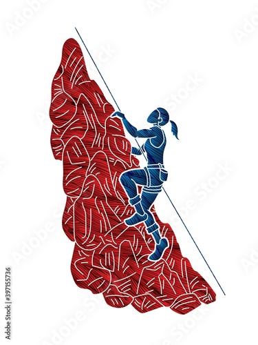 Hiker climbing mountain hiking cartoon graphic vector