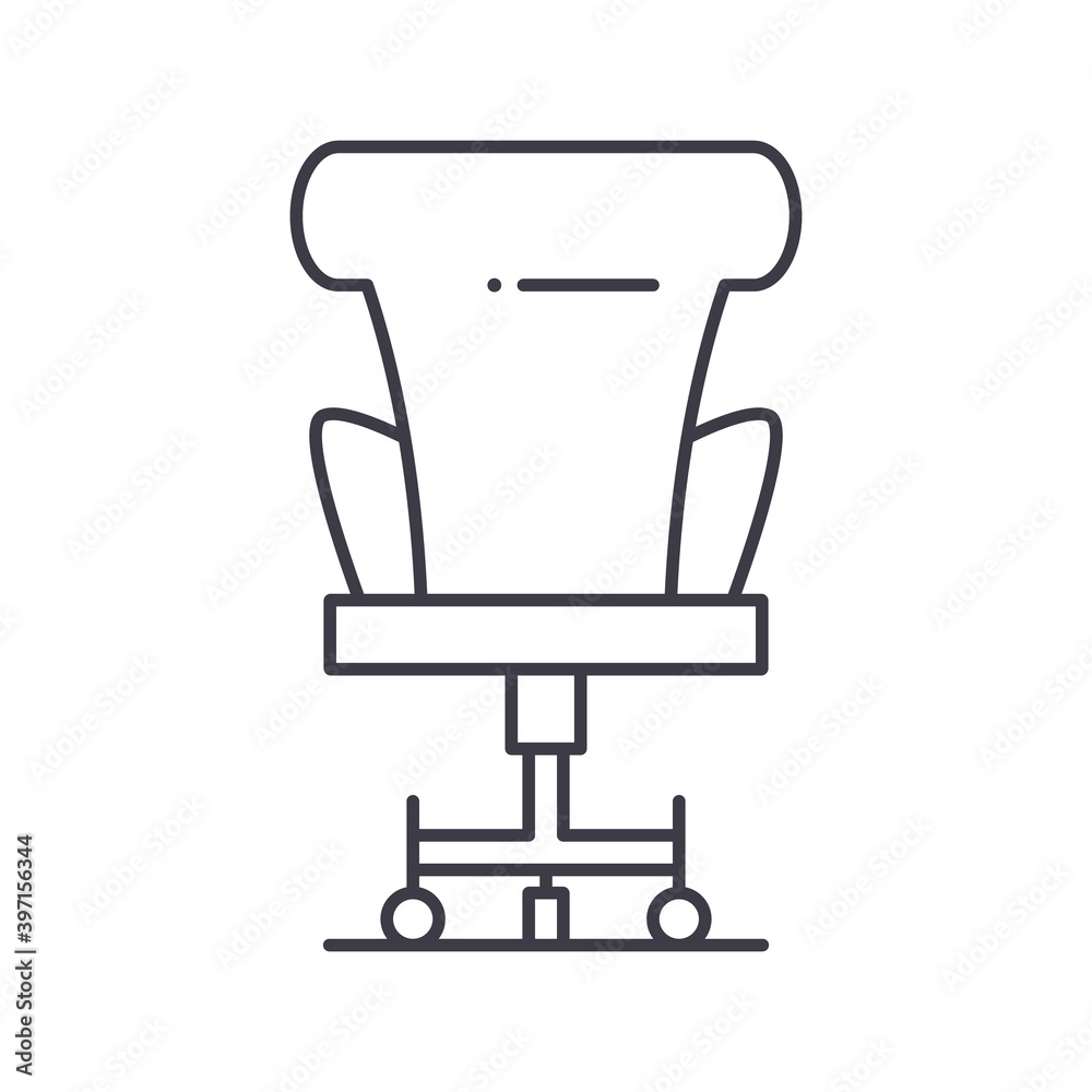 Office chair icon, linear isolated illustration, thin line vector, web design sign, outline concept symbol with editable stroke on white background.