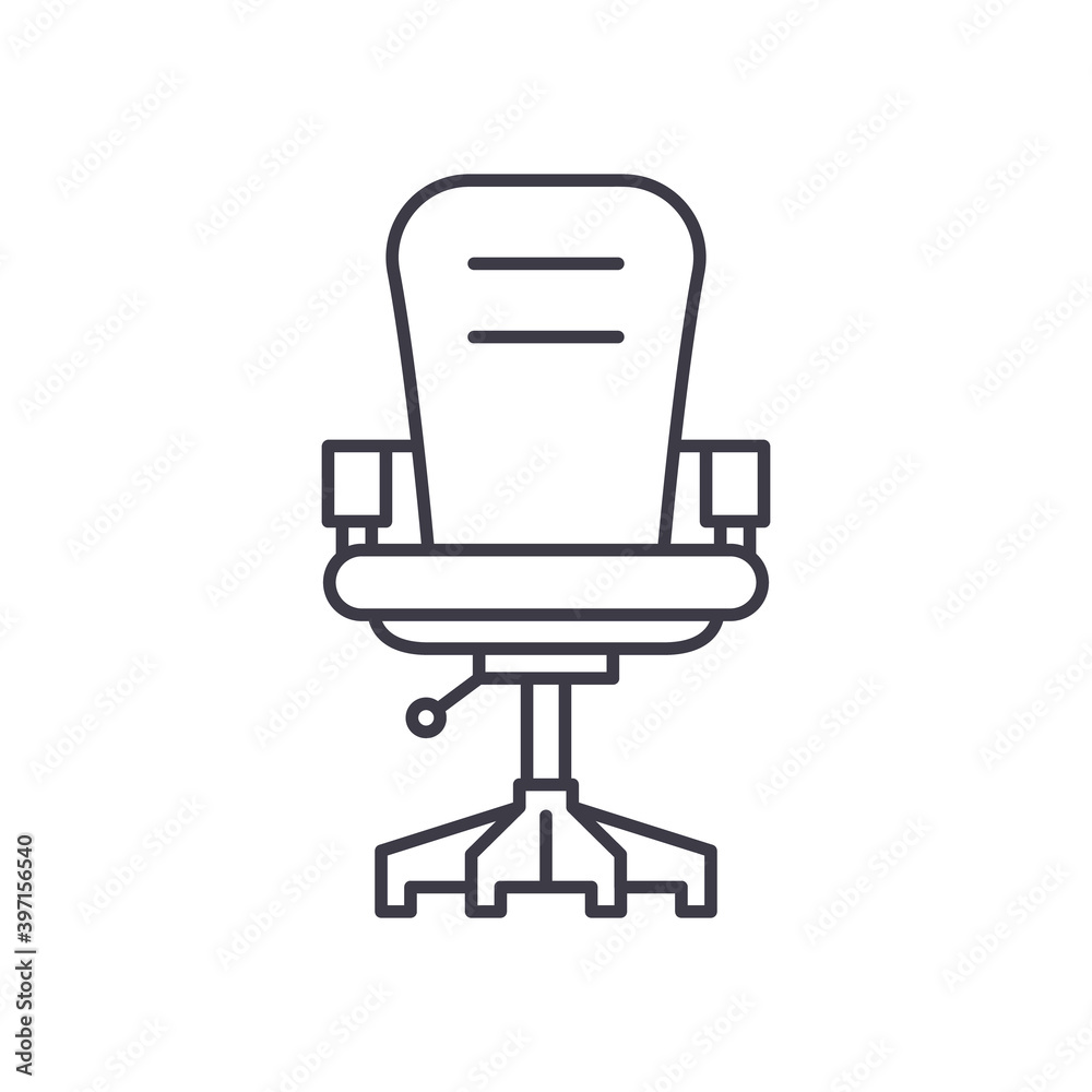 Office chair concept icon, linear isolated illustration, thin line vector, web design sign, outline concept symbol with editable stroke on white background. Office chair concept icon, linear isolated illustration, thin line vector, web design sign, outline concept symbol with editable stroke on white background.
