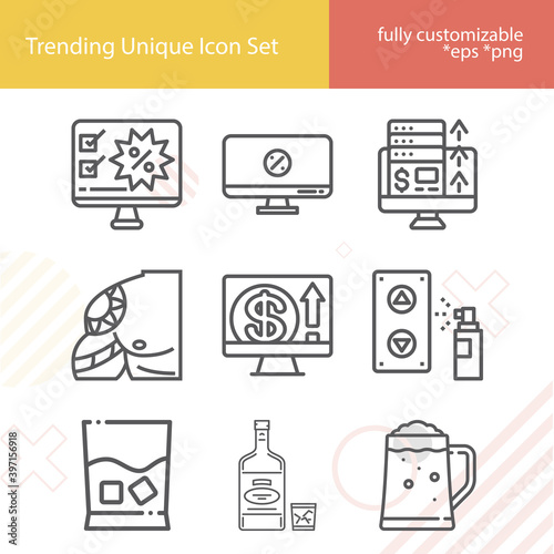 Simple set of alcoholic related lineal icons.