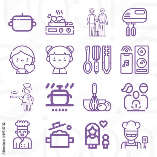 16 pack of daughter  lineal web icons set