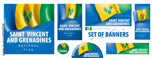 Vector set of banners with the national flag of the Saint Vincent