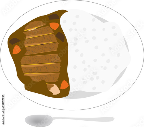シンプルな上から見たカツカレーのイラスト