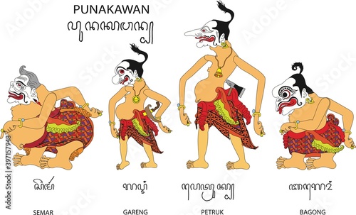 Wayang Punakawan Clowns Character, Indonesian Traditional Shadow Puppet - Vector Illustration