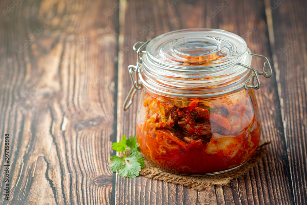 kimchi ready to eat in glass jar