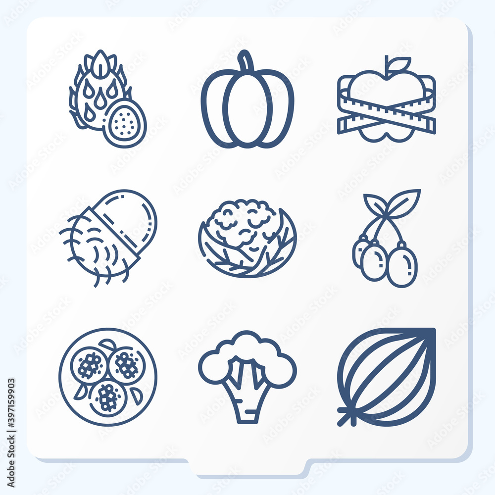 Simple set of 9 icons related to spoon food
