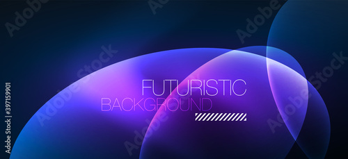 Neon ellipses abstract backgrounds. Shiny bright round shapes glowing in the dark. Vector futuristic illustrations for covers, banners, flyers and posters and other