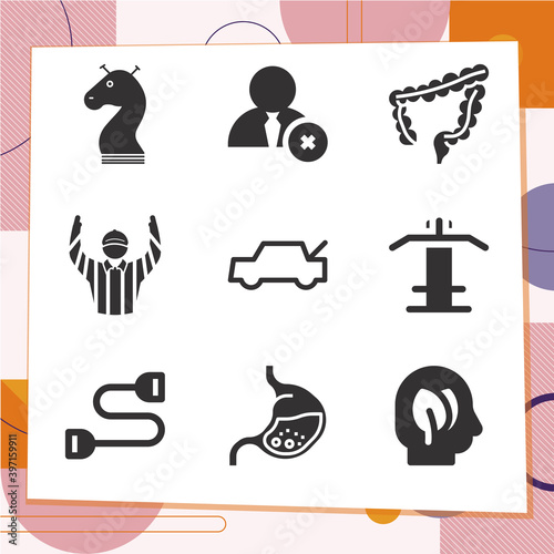 Simple set of 9 icons related to abdomen