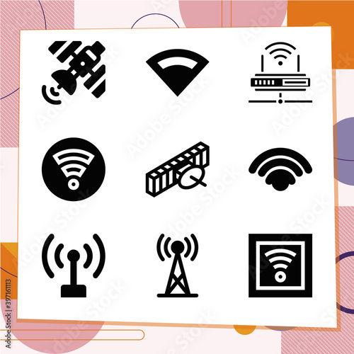 Simple set of 9 icons related to radio receiver