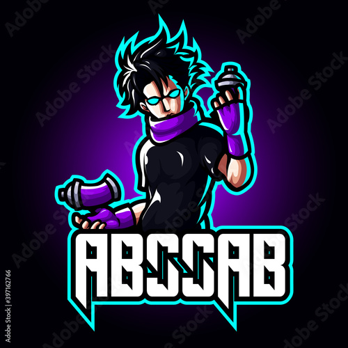Mascot esport character logo gaming purple sash costume ninja modern. Logo gaming for team squad.