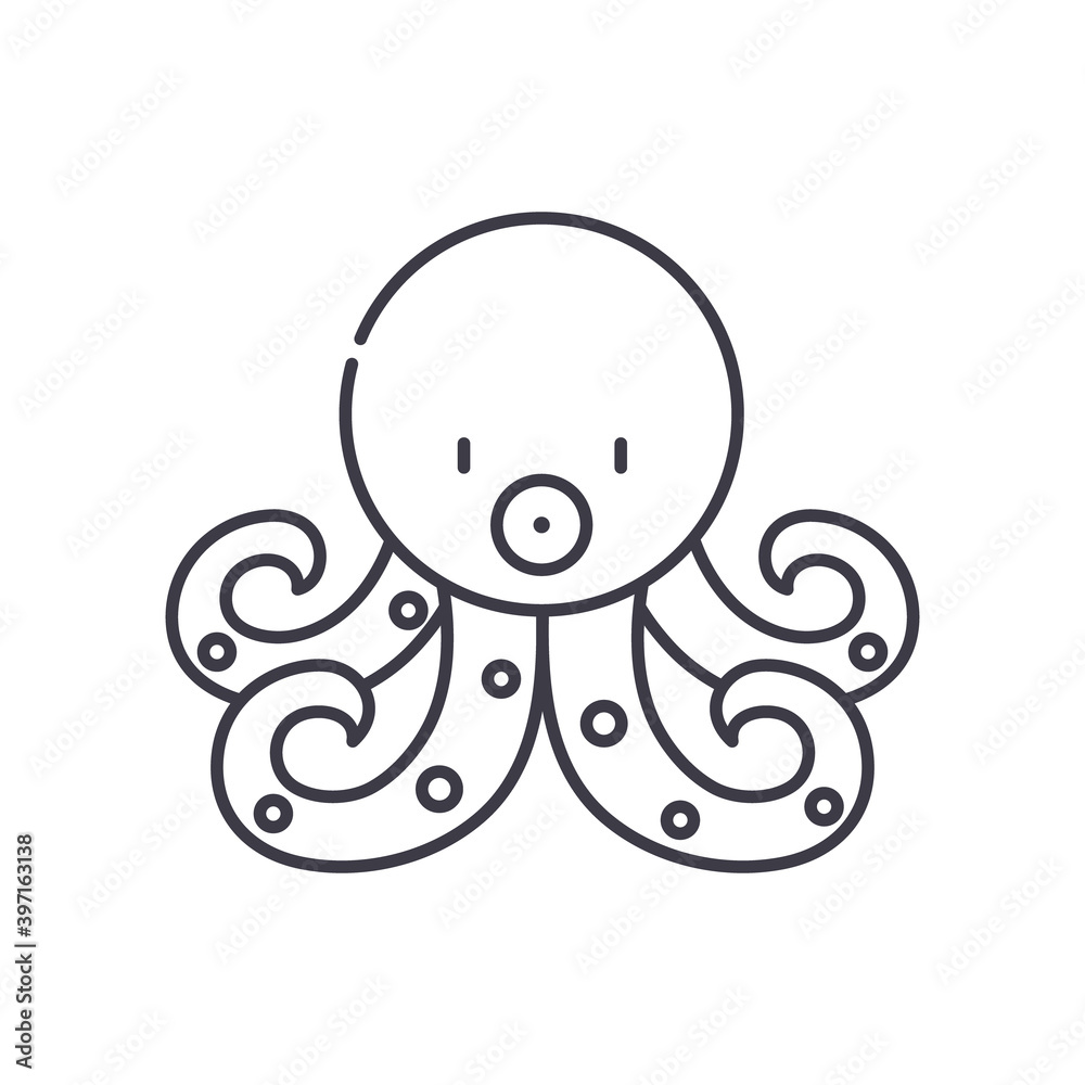 Octopus icon, linear isolated illustration, thin line vector, web design sign, outline concept symbol with editable stroke on white background. Octopus icon, linear isolated illustration, thin line vector, web design sign, outline concept symbol with editable stroke on white background.