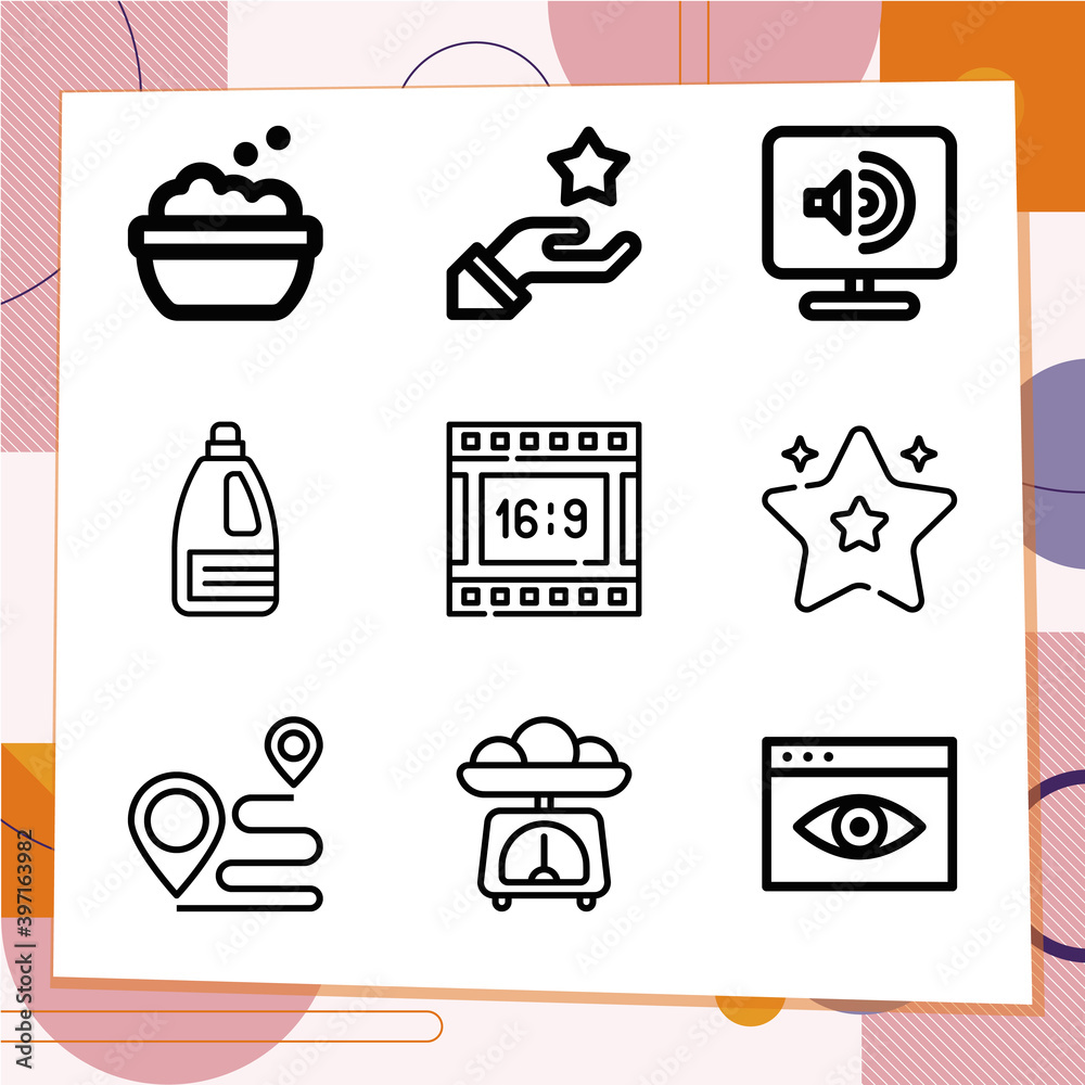 Simple set of 9 icons related to magnitude Simple set of 9 icons related to magnitude