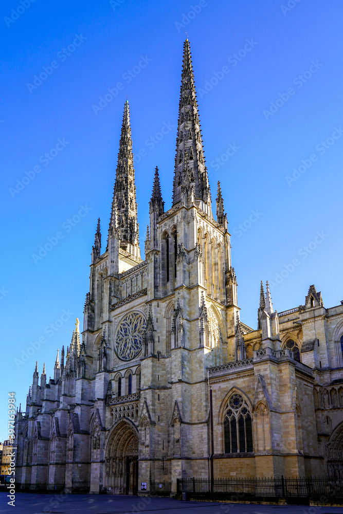 cathedral church in bordeaux city center in blue spring sky