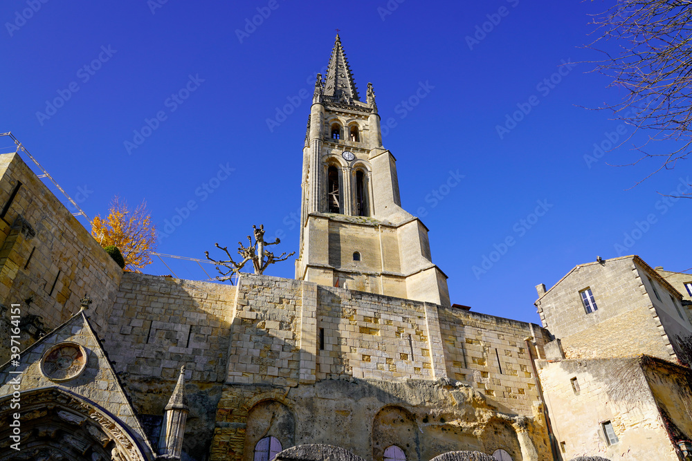 monolithic church in French village Saint Emilion France