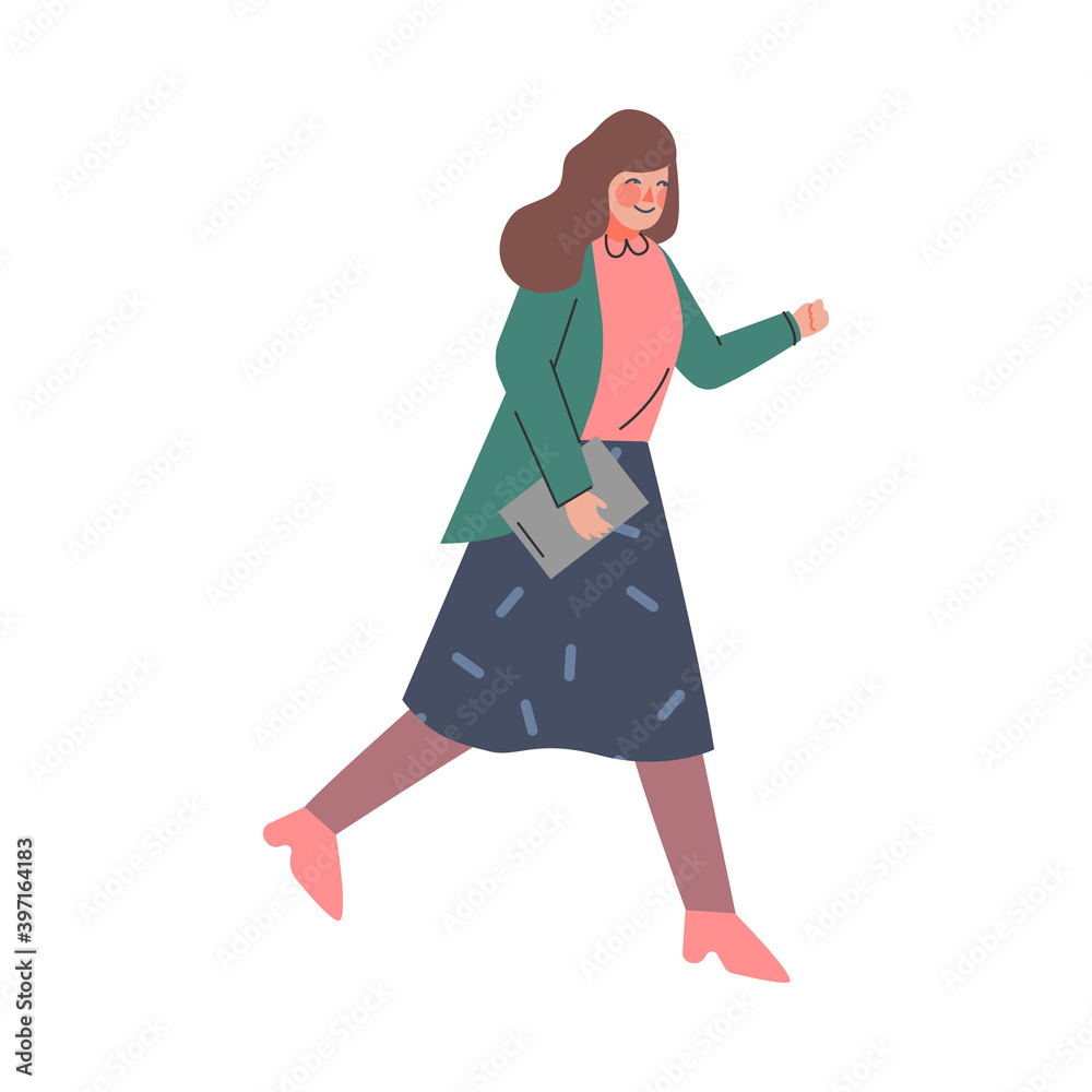 Woman Character Running in a Hurry and Hasten Somewhere Vector Illustration Woman Character Running in a Hurry and Hasten Somewhere Vector Illustration