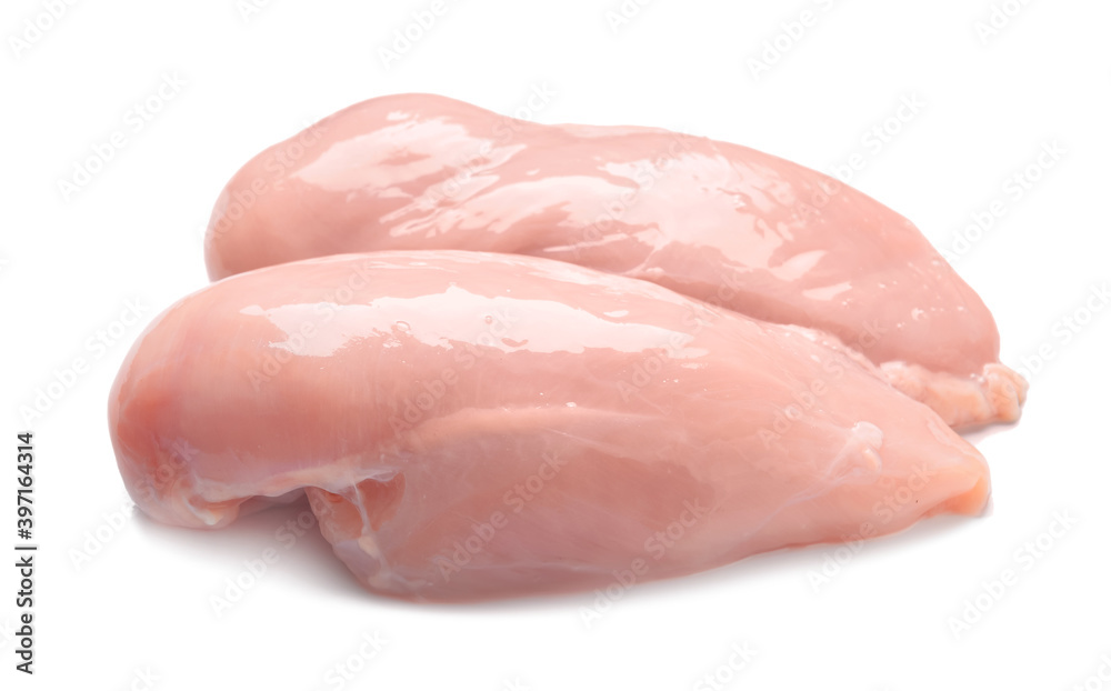 Raw chicken fillet on white background Raw chicken fillet on white background