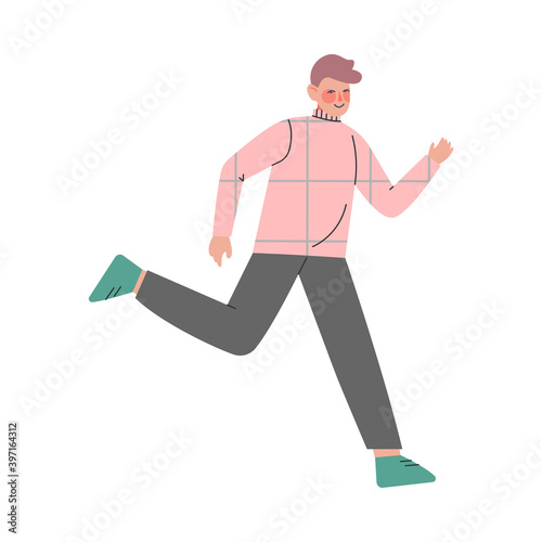 Flushed Man Character Running in a Hurry and Hasten Somewhere Vector Illustration