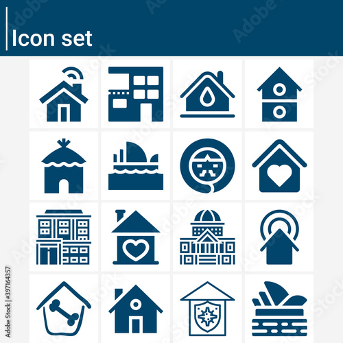Simple set of cottage related filled icons.