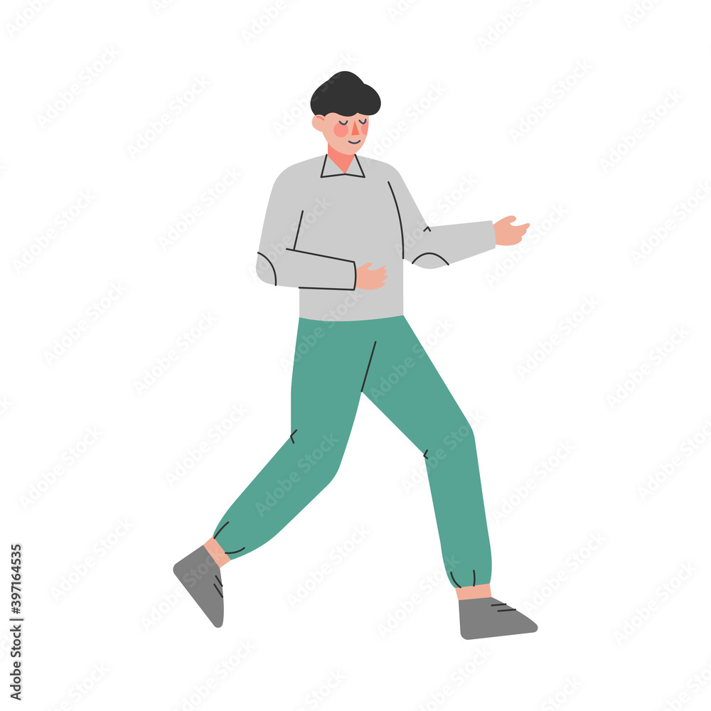 Young Male Trotting and Running Ahead in a Hurry Vector Illustration Young Male Trotting and Running Ahead in a Hurry Vector Illustration