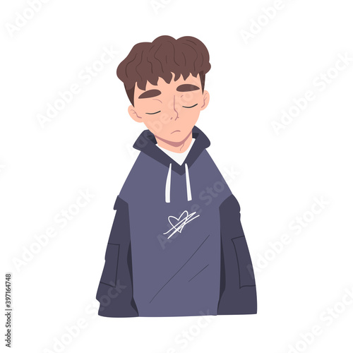 Sad Male Character Suffering Because of Lost Love and Heartbreak Vector Illustration