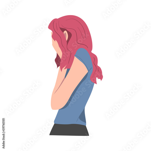 Slouching Female Crying and Suffering Because of Lost Love and Heartbreak Vector Illustration