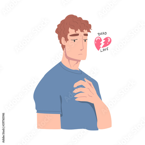 Frustrated Man with Broken Heart Feeling Agony Because of Unhappy Love Vector Illustration