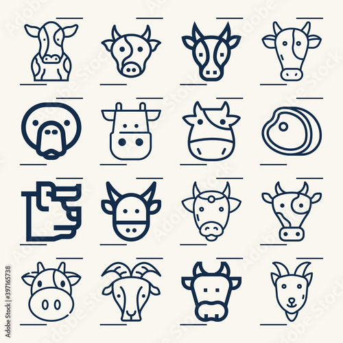Simple set of cattle related lineal icons.