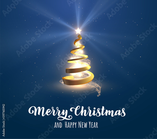 Golden spiral shaped stylised christmas tree vector background. EPS10