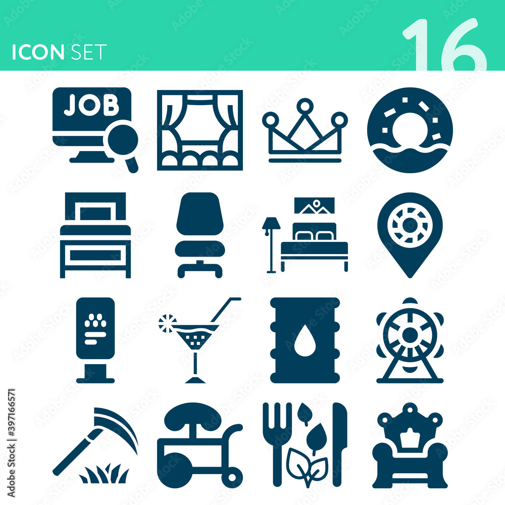 Simple set of 16 icons related to place Simple set of 16 icons related to place