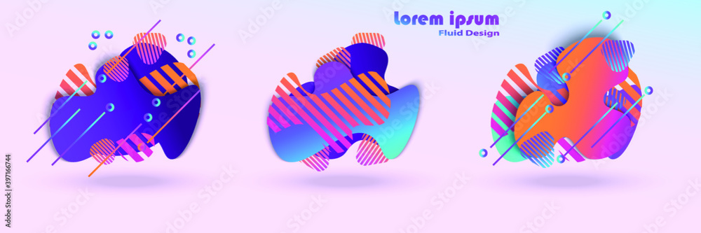 Set of abstract modern fluid design elements. Dynamical colored forms and line. Gradient abstract banners with flowing liquid shapes. Template for the design of a logo, flyer or presentation. Vector. Set of abstract modern fluid design elements. Dynamical colored forms and line. Gradient abstract banners with flowing liquid shapes. Template for the design of a logo, flyer or presentation. Vector.