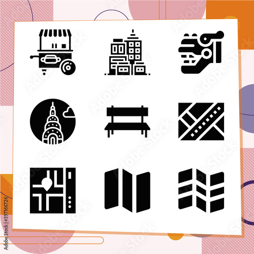 Simple set of 9 icons related to manhattan