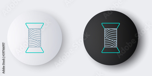 Line Sewing thread on spool icon isolated on grey background. Yarn spool. Thread bobbin. Colorful outline concept. Vector.