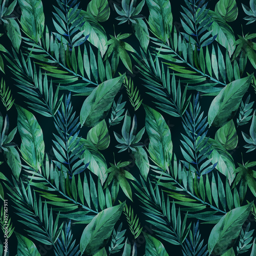 Tropical green leaves seamless patterns. Exotic wallpaper