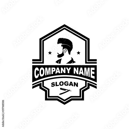 Barbershop logo template in vintage style, with bearded man.