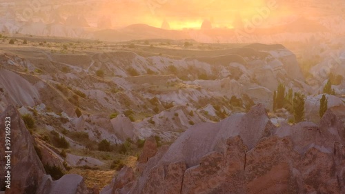 Sunset at Kizilcukur Valley, Cappadocia, Turkey. Cappadocia is very popular and famous place for tourist. Best attraction point and destination for travel tours.